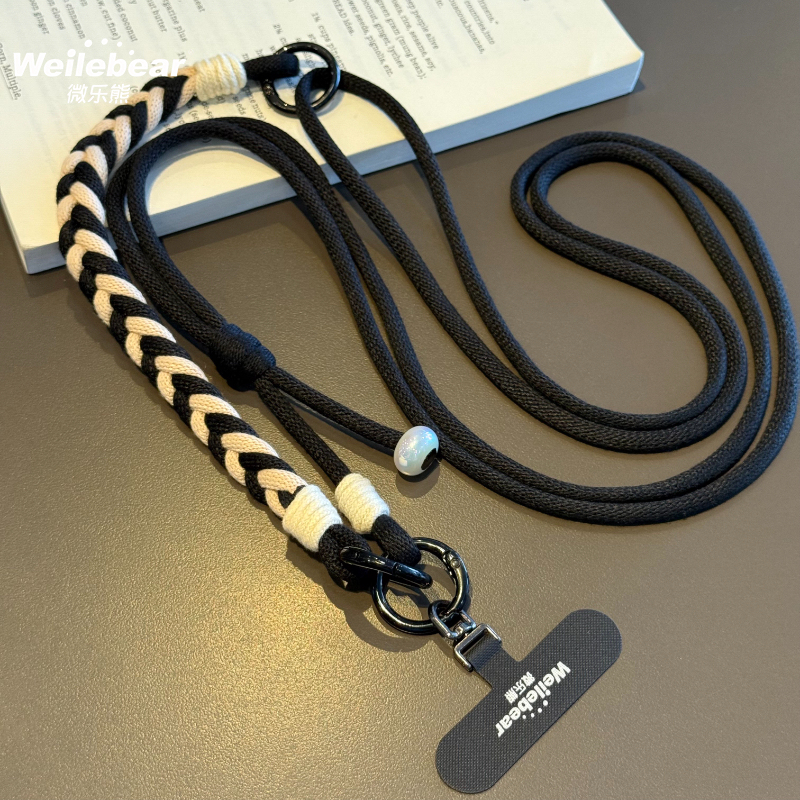Woven Three-In-One Cotton Phone Lanyard, Crossbody Shoulder Strap, Adjustable Neck Strap, Wrist Woven Lanyard, Anti-Lost Strap for Women