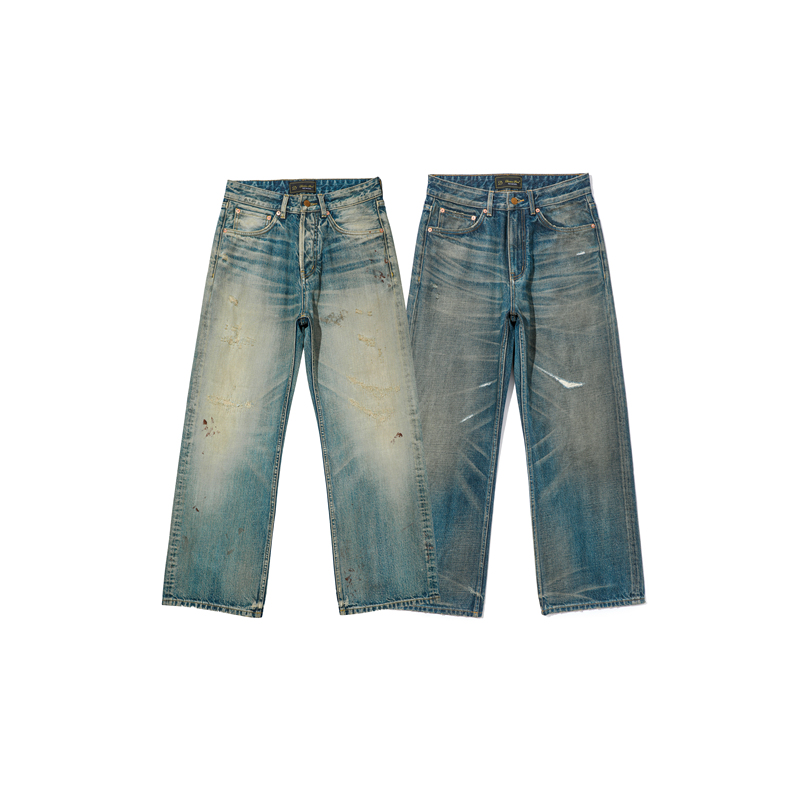 Division* Japan Import Natural Series 2.0 Vintage Washed Distressed Denim Jeans
