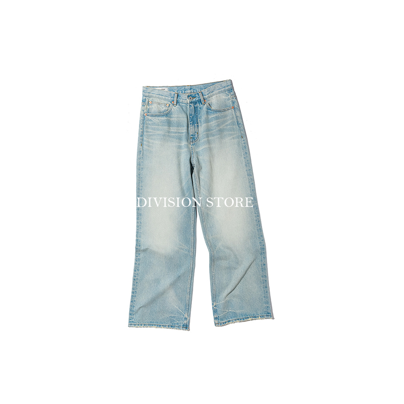 Divisionstore* American Cone Kanglong 13-Ounce Ice Blue Whiskered Pleated Washed Straight-Leg Jeans
