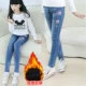 Mùa thu và mùa đông quần áo trẻ em mới quần bé gái dày ở trẻ lớn cộng với quần jean nhung chân quần trẻ em kéo dài bút chì