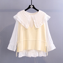 Small frescoed knit headsets waistcoat Waistcoat Suit Women 2021 Autumn Clothing New Korean Version Loose horse clip Two sets