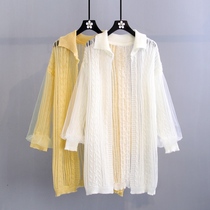 Outer Lap Thin Knit Cardiovert Jacket Woman 2021 Spring Summer Dress New Lace Splicing Mid-Length Sunscreen Air Conditioning Shirt