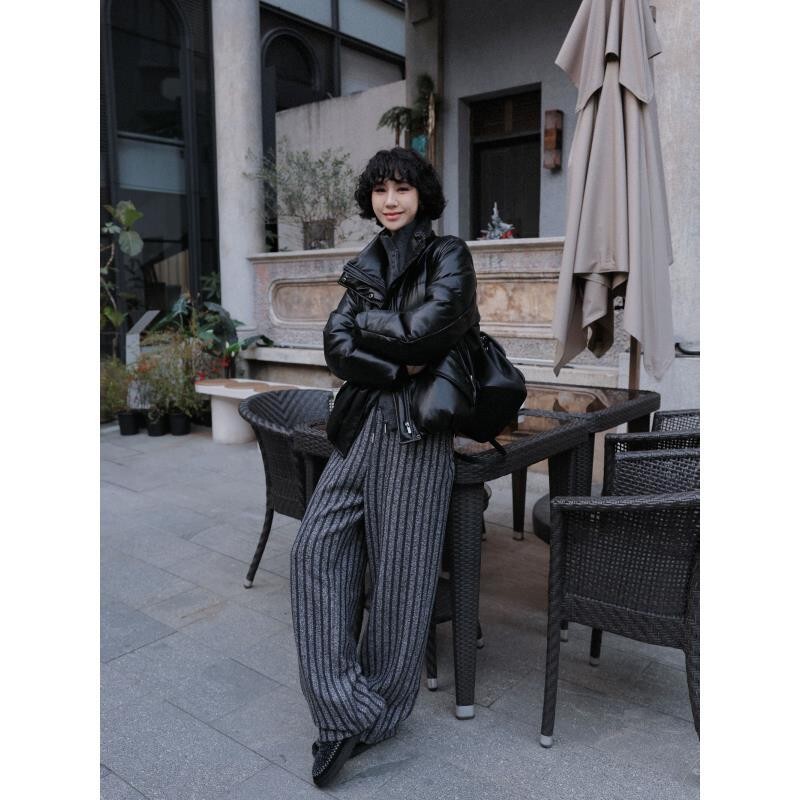Clearance Sale Tt Designer [Cedar Amber] Short White Goose down Jacket Winter Protein Leather Coat