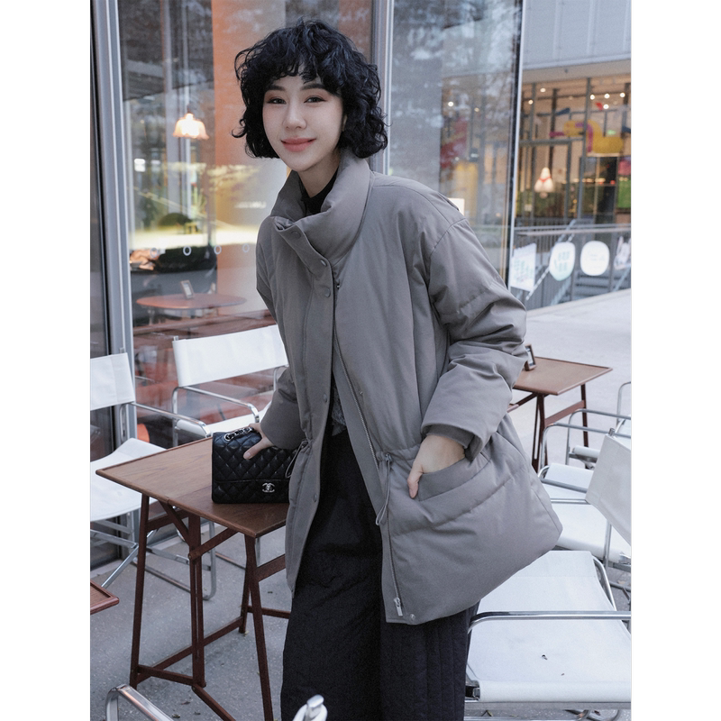 Clearance Sale Tt Designer [Twilight Roasted Snow] Stand Collar Goose down Jacket Winter Waist-Cinching Warm down Coat