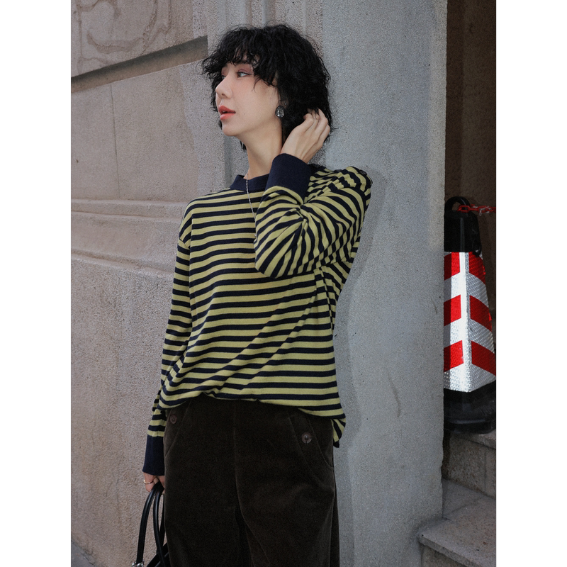 Tt Designer [Yunshuiyao] Sheep Wool Classic Striped Sweater for Women, New Fashionable Color-Block Knitwear for Autumn and Winter