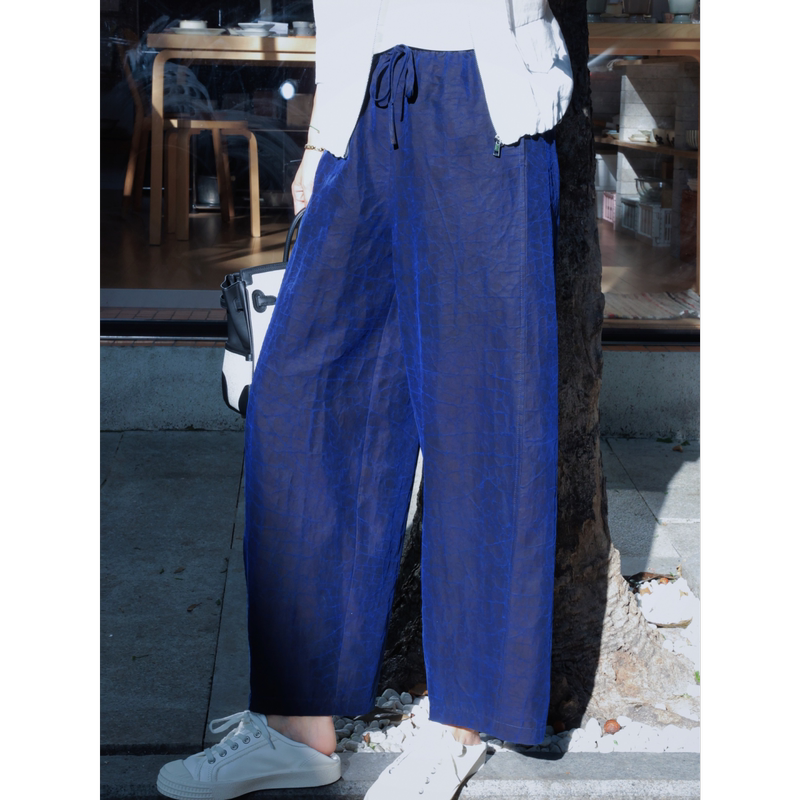 Tt Designer [Northern Lights] 100% Mulberry Silk Cracked Pattern Xiangyun Silk Wide-Leg Pants for Women, Summer High-Waisted Straight-Leg Pants