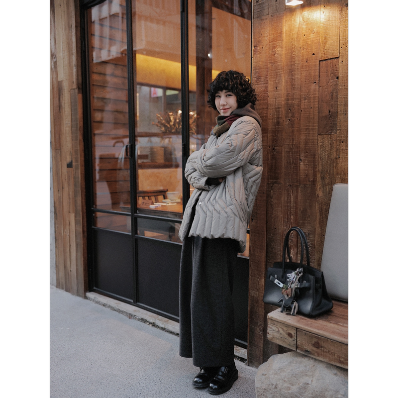 Clearance Sale Tt Designer [Drunk Dream Forest] Geometric Quilted White Goose down Jacket Winter Petite Size