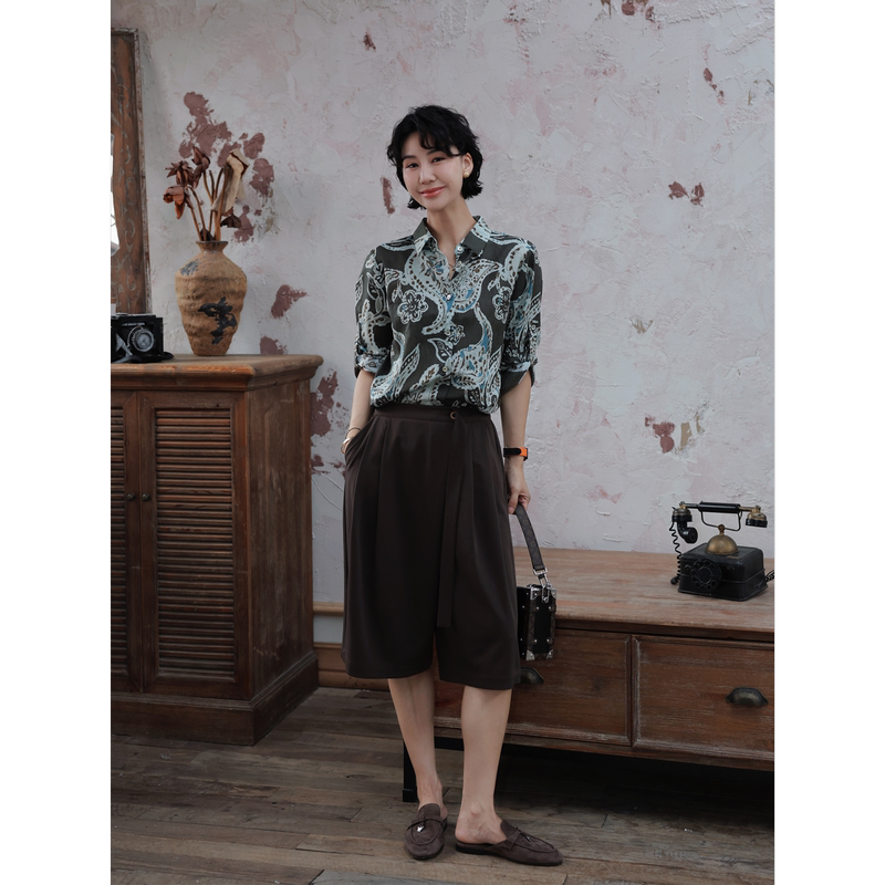 Tt Designer [First Encounter under the Moonlight] High-Quality Pure Cotton Textured Shirt, Summer Vintage Paisley Paisley Pattern Top