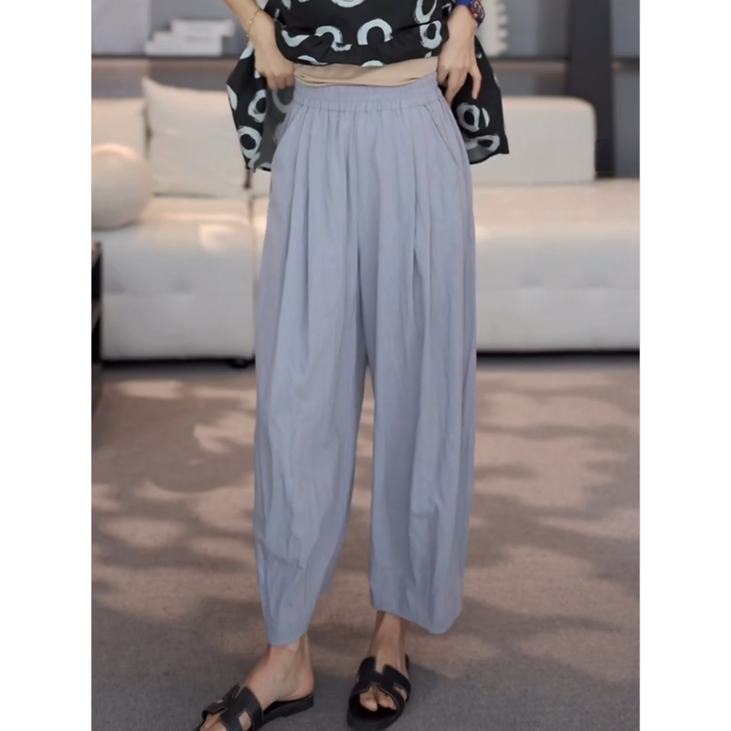 Tt Designer [Sea Breeze Raft] Lyocell Wool Blend Wide-Leg Pants Textured Loose Slimming Casual Pants