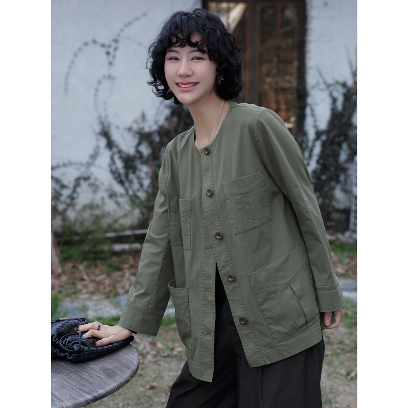 Tt Designer [Peridot] Early Spring Green Collarless Work Jacket 2026 New Style Lazy High-End Coat