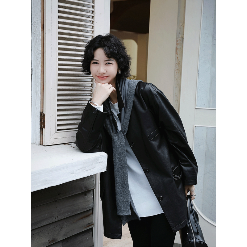 Tt Designer [Phantom] Mid-Length Sheepskin Blazer Spring and Autumn 2026 New Ultra-Soft Genuine Leather Jacket