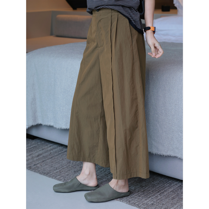 Tt Designer [Japanese Style] 100% Pima Cotton Wide-Leg Cropped Pants for Women with Elastic Waist and Stylish Design Casual Pants