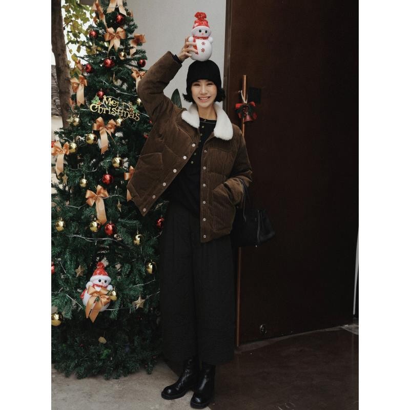 Clearance Sale Tt Designer [by the Campfire] Corduroy Short down Jacket Winter Warm Coat