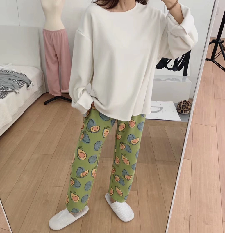 boity phong cách hàn quốc thời trang sang trọng bơ đơn giản dệt kim rộng rãi quần pyjama rộng rãi quần mặc nhà - Quần tây