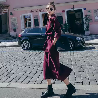 sandro moscoloni Corduroy Casual Dress Women's Medium Long Edition New Loose Slim French Dress