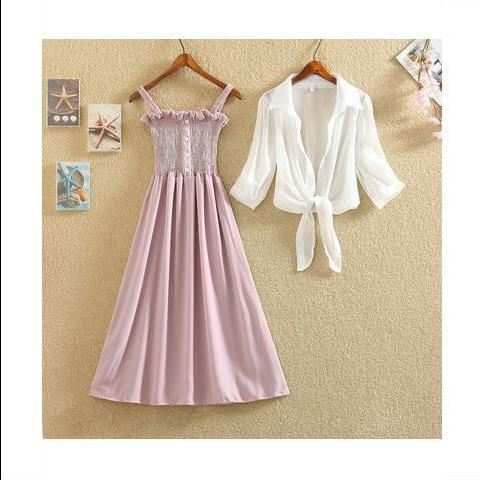 Pháp mini-Vintage lưng cao mỏng đáy xuống halterdress hai mảnh của phụ nữ mùa hè váy sinh viên mới phù hợp với váy