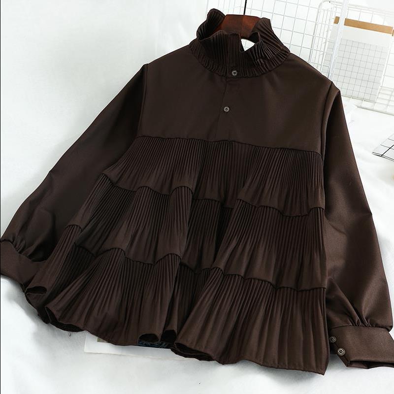 2020 mùa xuân mới Lotus Fringe Ples Doll Shirt Sweet Girl Thương Hiệu Gỗ Tai Collar Tied Với Lên trên Editing Woman