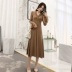 Quần áo nữ mùa thu 2018 phiên bản Hàn Quốc mới của V-cổ retro chic chic váy đáy váy pphome váy váy đầm voan tay dài Váy dài
