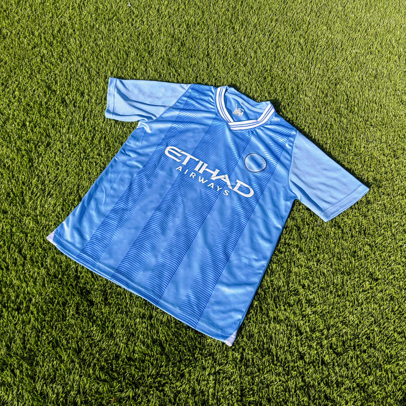 23-24 Season New Manchester City Jersey Short-Sleeved Blue and White Football Uniform Haaland Adult and Kidsren Quick-Drying and Printable 23-24 Season New Manchester City Jersey Short-Sleeved Blue and White Football Uniform Haaland Adult and Kidsren Quick-Drying and Printable