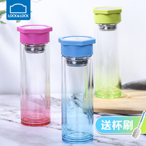 Music button glass water cup double portable tea cup simple fresh transparent cup girl 350ml summer