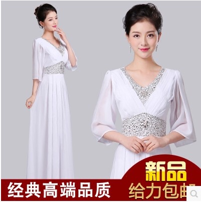 Evening Dress, New Choir Dress for Middle-Aged and Elderly People, Long Dress, Chorus Performance Dress, Slim-Fitting Bridesmaid Dress, Adult Dress