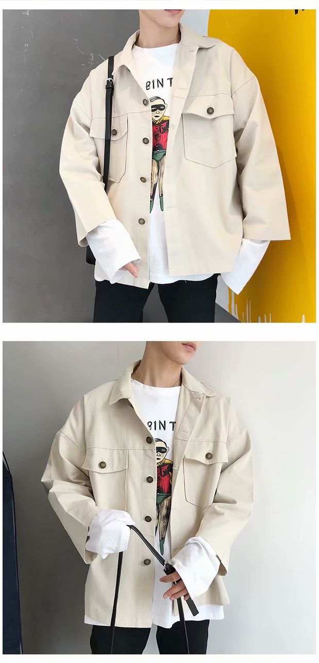Nhật Bản gió gió bf gió lỏng ve áo dụng cụ nam mùa thu in siêu lửa áo khoác chic áo jacket nam