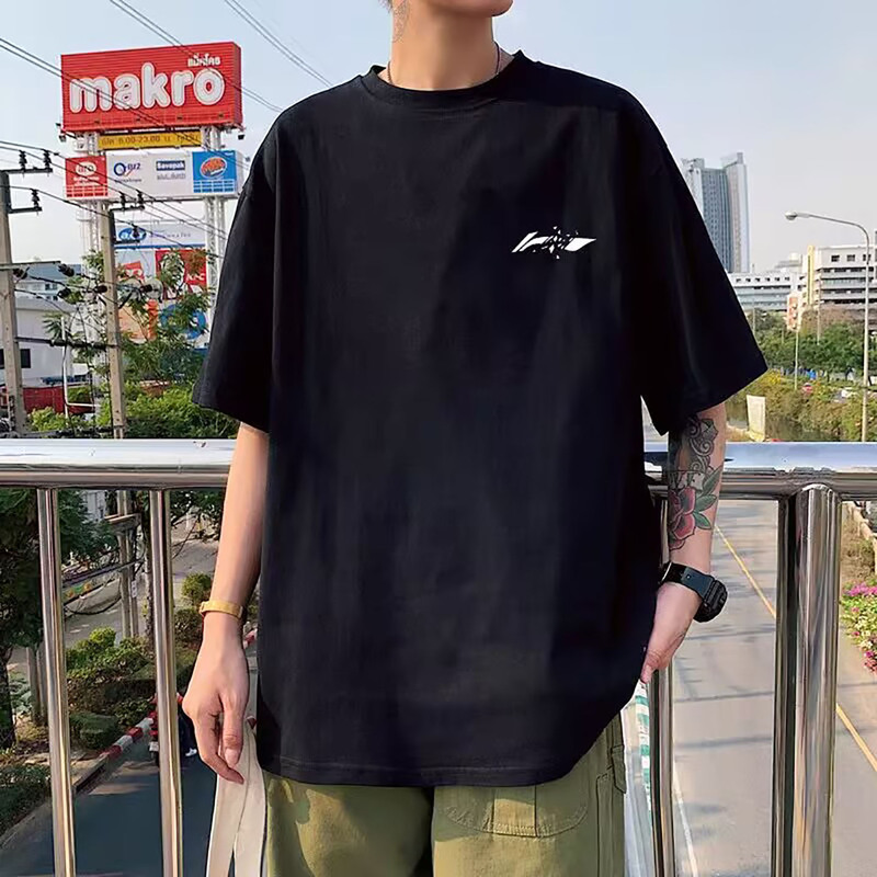 Short-Sleeved Men's ins Trendy Black Hong Kong Style Men's T-Shirt Summer Large Size Top 2021 New Trendy Men's Half-Sleeve Short-Sleeved Men's ins Trendy Black Hong Kong Style Men's T-Shirt Summer Large Size Top 2021 New Trendy Men's Half-Sleeve