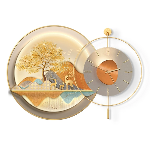 Современный светлый роскошный ресторан декоративная роспись часы новый китайский стиль настенные часы фреска с часами гостиная столовая фон настенная живопись