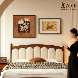 Feathered Bird French Vintage Style Bedroom Headboard Decorative Painting Niche Art Master Bedroom Wall Mural Retro Hanging Painting