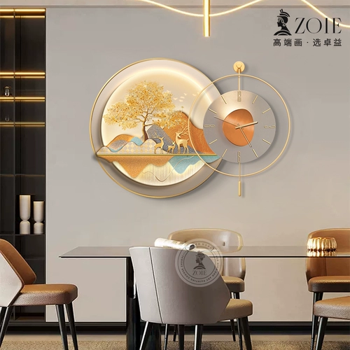 Современный светлый роскошный ресторан декоративная роспись часы новый китайский стиль настенные часы фреска с часами гостиная столовая фон настенная живопись