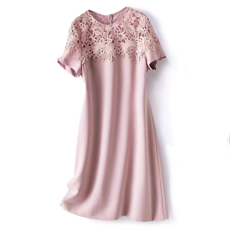Hollow-Out Large Size Embroidered Water-Soluble Floral Patchwork Dress, Solid Color, Elegant, Simple, Large Size, Fashionable Mid-Length Dress 12 Hollow-Out Large Size Embroidered Water-Soluble Floral Patchwork Dress, Solid Color, Elegant, Simple, Large Size, Fashionable Mid-Length Dress 12