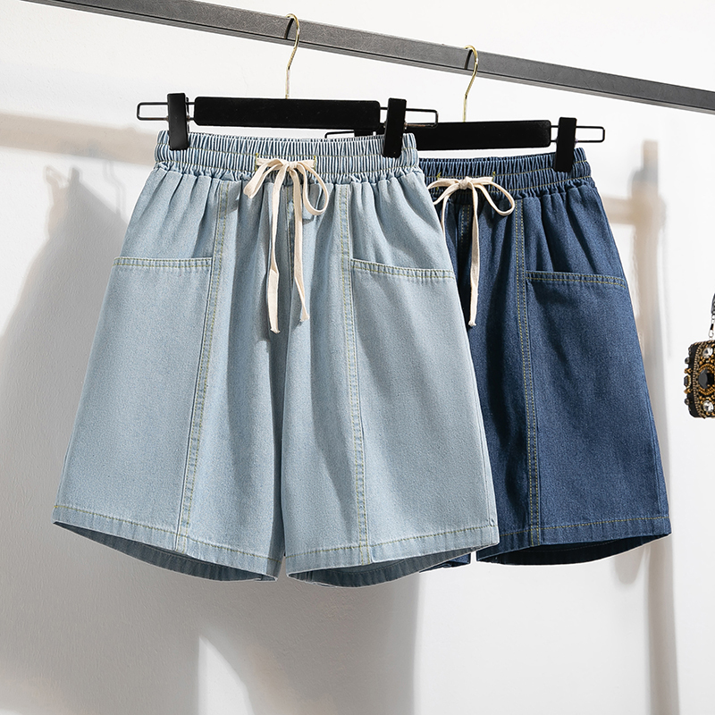 Junior High School and High School Girls' Plus-Size Summer Clothing, Women's Big Kids' Stylish Summer Denim Shorts, Loose Wide-Leg Pants Junior High School and High School Girls' Plus-Size Summer Clothing, Women's Big Kids' Stylish Summer Denim Shorts, Loose Wide-Leg Pants