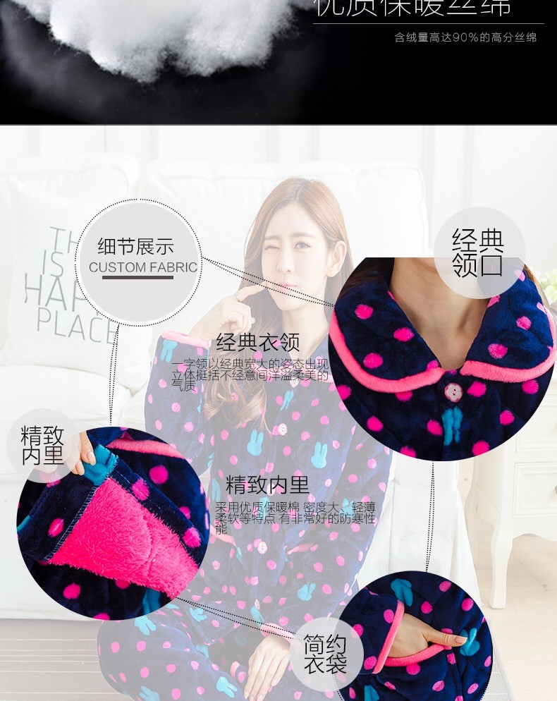 Bộ đồ ngủ nữ mùa đông ba lớp dày flannel Bộ đồ ngủ đặt mùa thu và mùa đông ấm áp nhung nước nhung dịch vụ nhà nhung pyjama nam