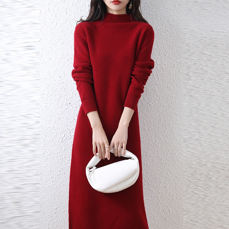 Sweater for Women, New Autumn and Winter Style, Half-High Collar, Mid-Length Dress, Pullover, Paired with Coat, Knitted Base Shirt, Pullover Top