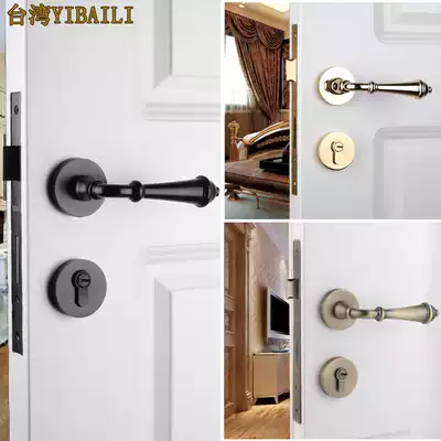 American black door lock golden indoor door handle lock simple Nordic antique copper silent lock bedroom three-piece set