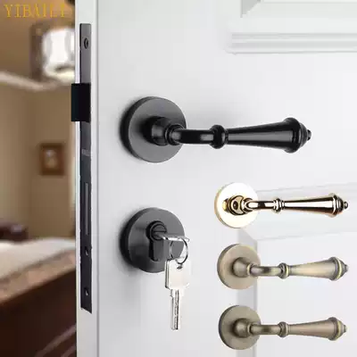 American black door lock indoor Nordic bronze door lock solid wood door handle simple gold bedroom silent door lock