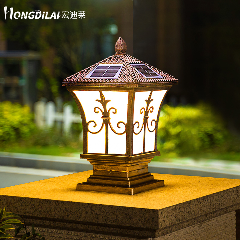 Solar Column Headlights Outdoor Waterproof Gate Wall Lamp Chinese Garden Villa New Rural Solar Courtyard Lamp-Taobao