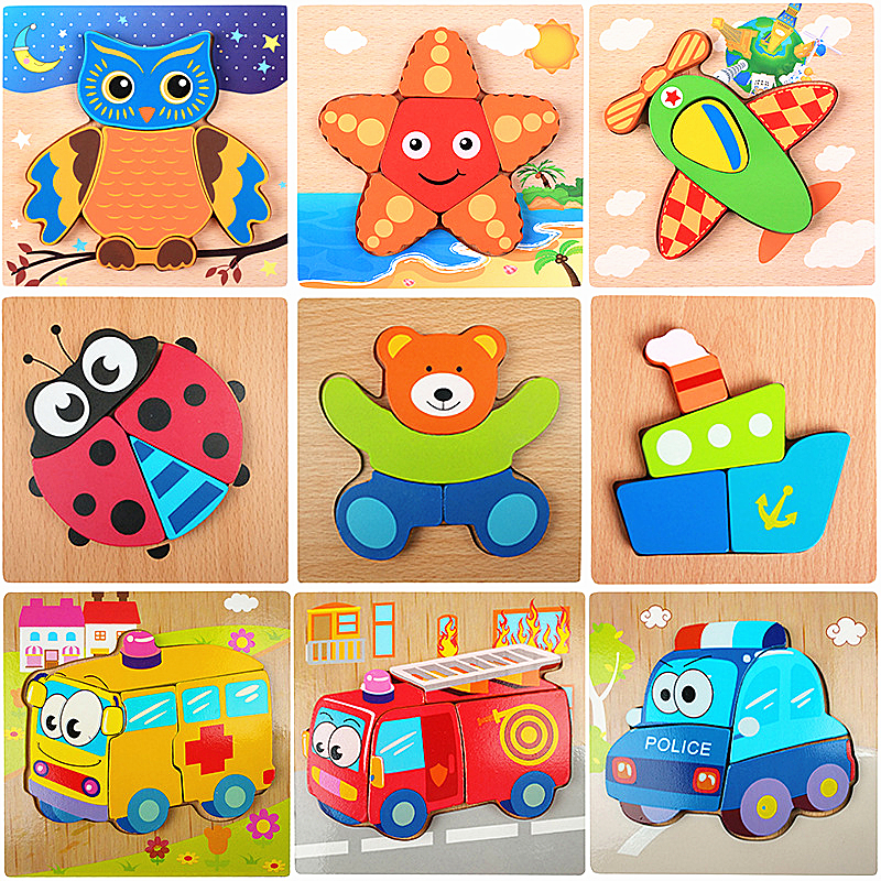 Thickened animal three-dimensional grasping board jigsaw puzzle board young children baby wooden educational toys 1-2-3 years old