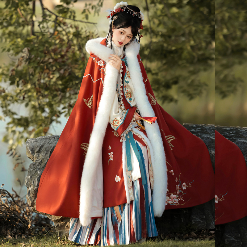 Jinxuange Original [Dai Yu] Winter Hanfu Women's Ming-Style Winter Jacket with Fleece Lining and Thickened Cape for Daily Wear in Winter