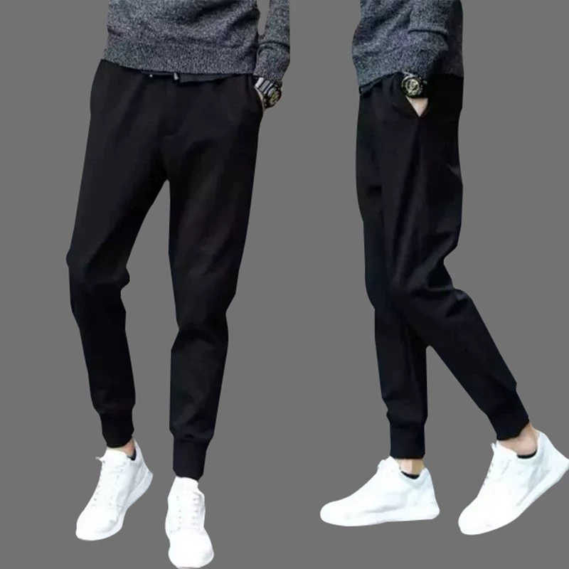 Quần nam phiên bản Hàn Quốc của xu hướng quần âu nam rộng mùa đông thẳng cộng với quần nhung nam in hình thương hiệu quần yếm nam