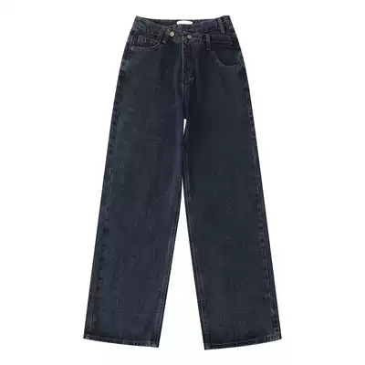 Design Sense Jeans Women Black Loose Slim High-waisted Straight Wide Legs Long Pants ins2021 Autumn