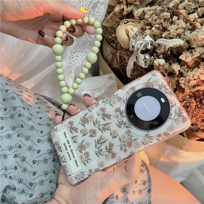 Braccialetto estivo fresco con lettera floreale verde menta mambo perline adatto per Huawei Mate60Pro cordino da polso creativo_voghion.com