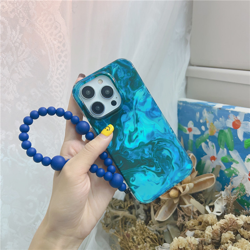 Bracelet à ondulations d'eau bleue de qualité supérieure Ins adapté à l'iPhone 14 Promax Creative 15 Perte de corde suspendue à la main 13 Pro_voghion.com