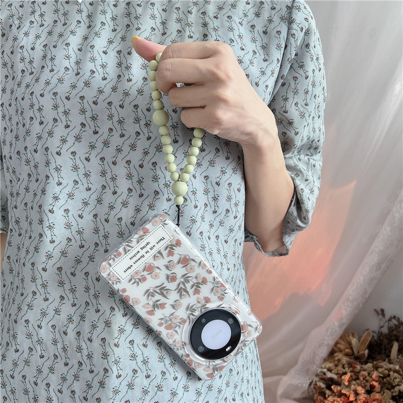 Braccialetto estivo fresco con lettera floreale verde menta mambo perline adatto per Huawei Mate60Pro cordino da polso creativo_voghion.com