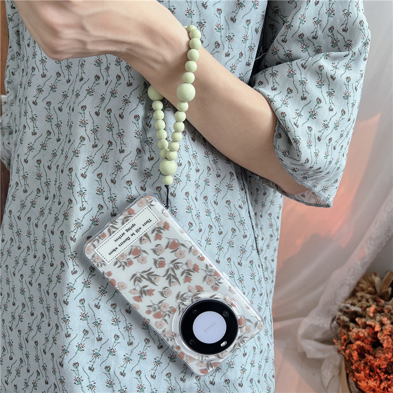 Braccialetto estivo fresco con lettera floreale verde menta mambo perline adatto per Huawei Mate60Pro cordino da polso creativo_voghion.com