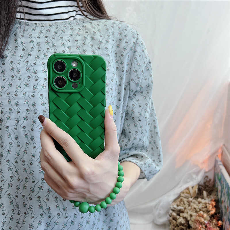 Ins grün dreidimensionale gewebte elastische Armbandperlen passend für iPhone 15Promax Hängeseil Handgelenk 14P Creative 13_voghion.com