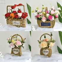 New handmade vines Flower Basket Emulation Floral receptionist Home Childrens house Hotels Fake Flowers Decoration Shop Windows