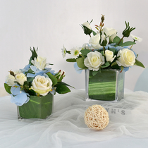 Simulation Fake Silk Flowers Little Fresh Glass Cup Table Vase Hotel Restaurant Tea Table TV Cabinet Decorated Floral Pendulum