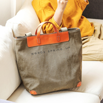 Xiao Sheng has Mi 2021 retro canvas pack for cow leather single shoulder bag with large capacity lady commuted Tot bag