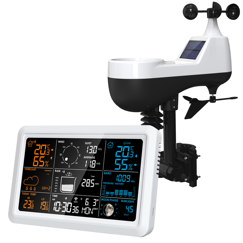 Tuya Wifi Weather Forecast Wind Speed and Direction Meter Indoor and Outdoor Temperature and Humidity Weather Clock Wind Speed and Rainfall Weather Station